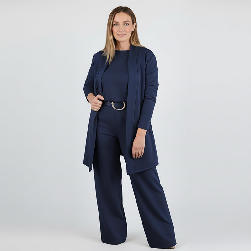 💥Offerta speciale: 50% di sconto-Elegante cardigan lungo, top e pantaloni, set di 3 pezzi