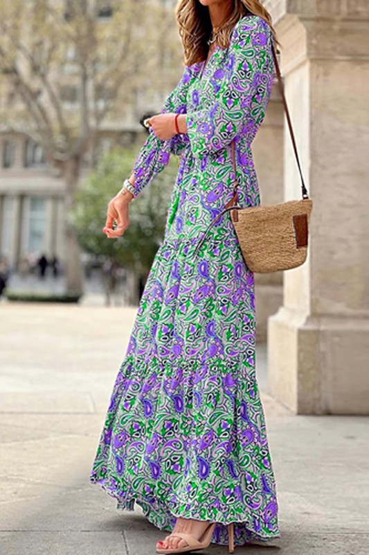 Hermina - Paisley Maxi Sukienka Damska na Wieczór