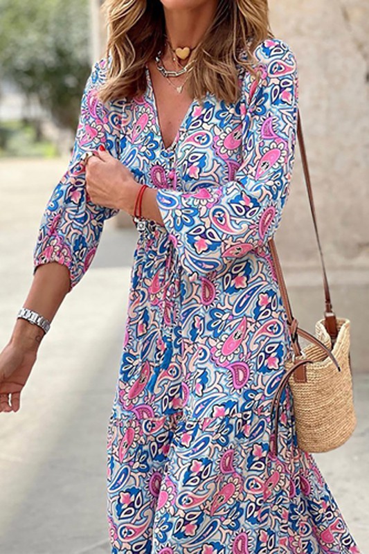 Hermina - Paisley Maxi Sukienka Damska na Wieczór