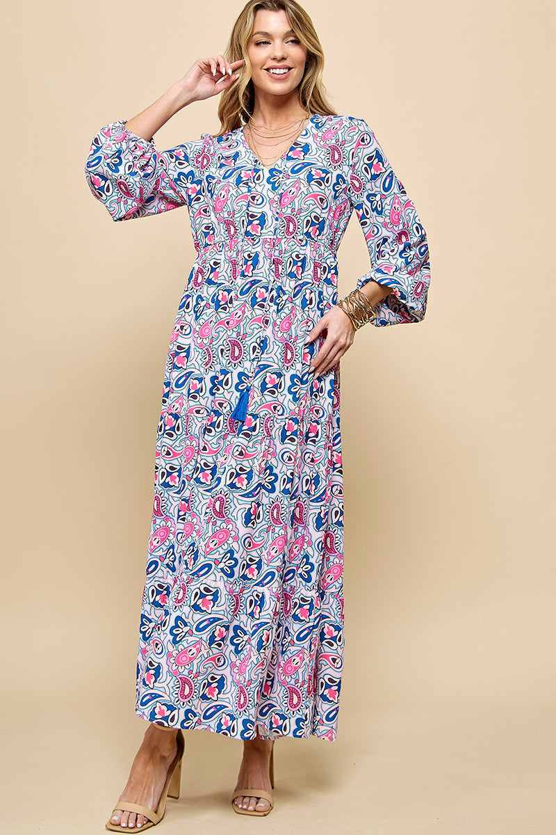 Hermina - Paisley Maxi Sukienka Damska na Wieczór