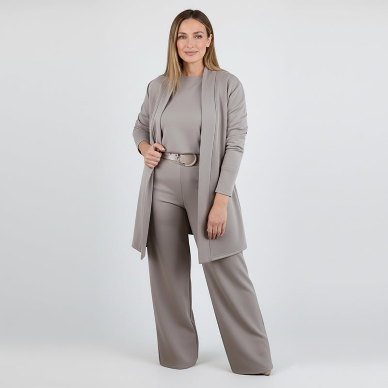 💥Offerta speciale: 50% di sconto-Elegante cardigan lungo, top e pantaloni, set di 3 pezzi