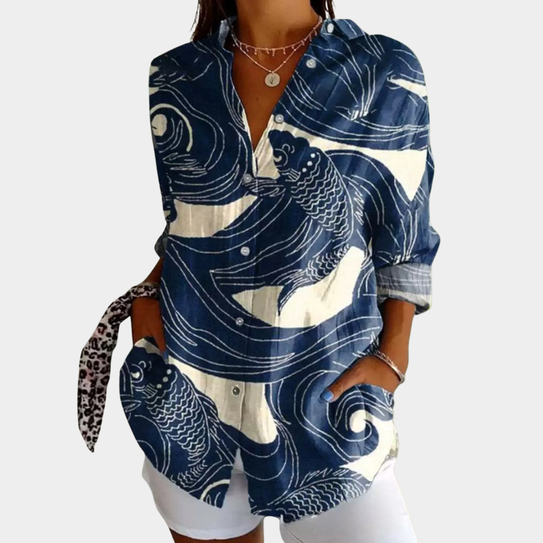 Janetta - Lekka bluzka z wzorem ryb dla kobiet