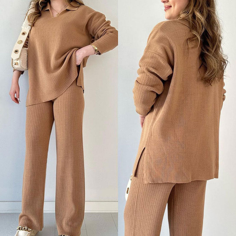Oferta ograniczona czasowo - 50% zniżki Kardigan z dekoltem w serek, casualowy, rozcięty, dwuczęściowy zestaw
