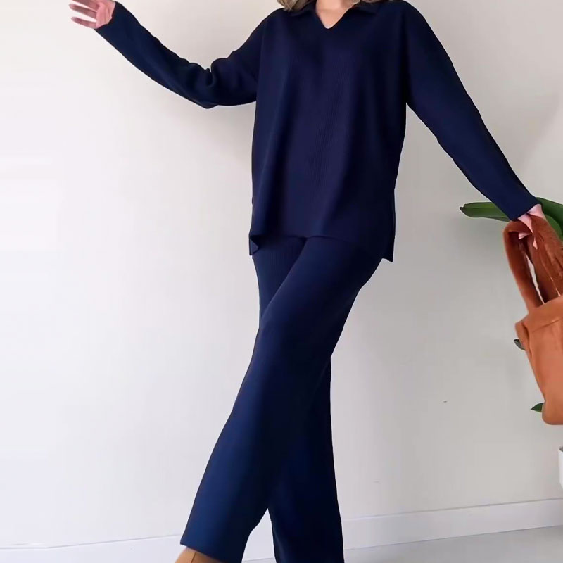 Oferta ograniczona czasowo - 50% zniżki Kardigan z dekoltem w serek, casualowy, rozcięty, dwuczęściowy zestaw