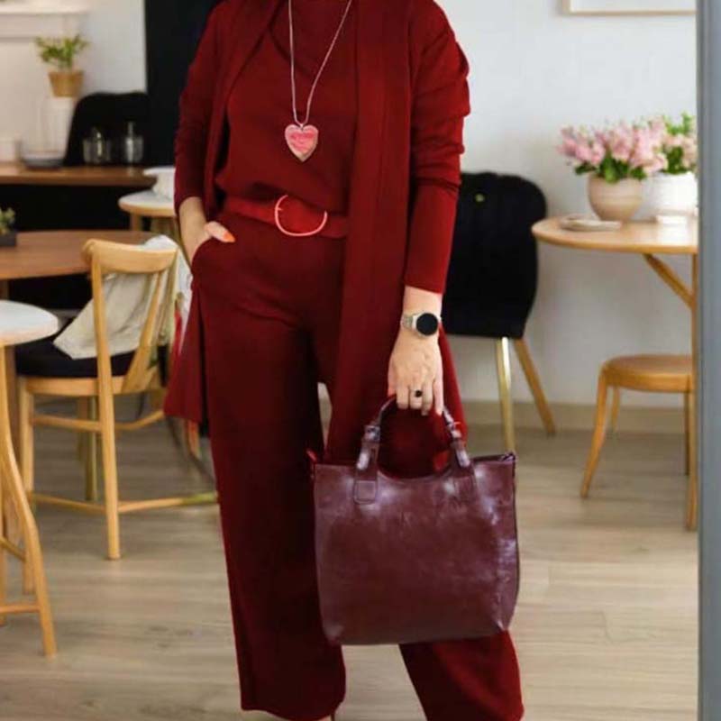 ⏳Tymczasowa oferta⏰Elegancki 3-częściowy zestaw składający się z długiego swetra, topu i spodni💞