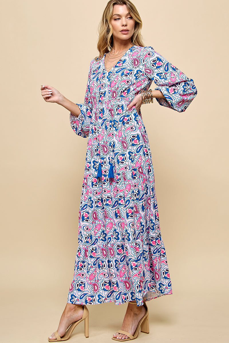 Hermina - Paisley Maxi Sukienka Damska na Wieczór