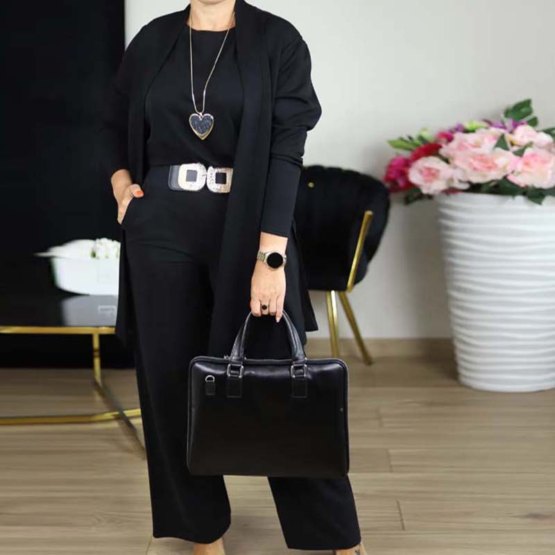 ⏳Tymczasowa oferta⏰Elegancki 3-częściowy zestaw składający się z długiego swetra, topu i spodni💞