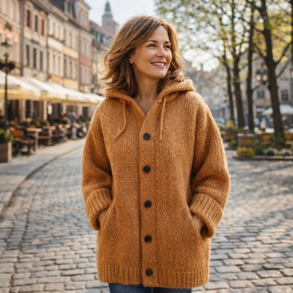 Zapięcie na guziki dzianinowy sweter