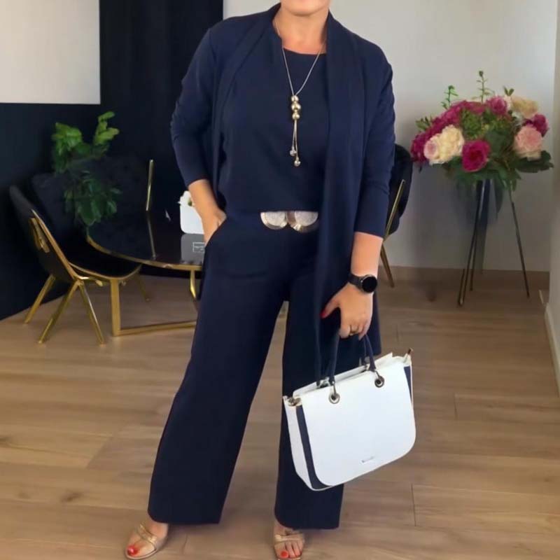 ⏳Tymczasowa oferta⏰Elegancki 3-częściowy zestaw składający się z długiego swetra, topu i spodni💞